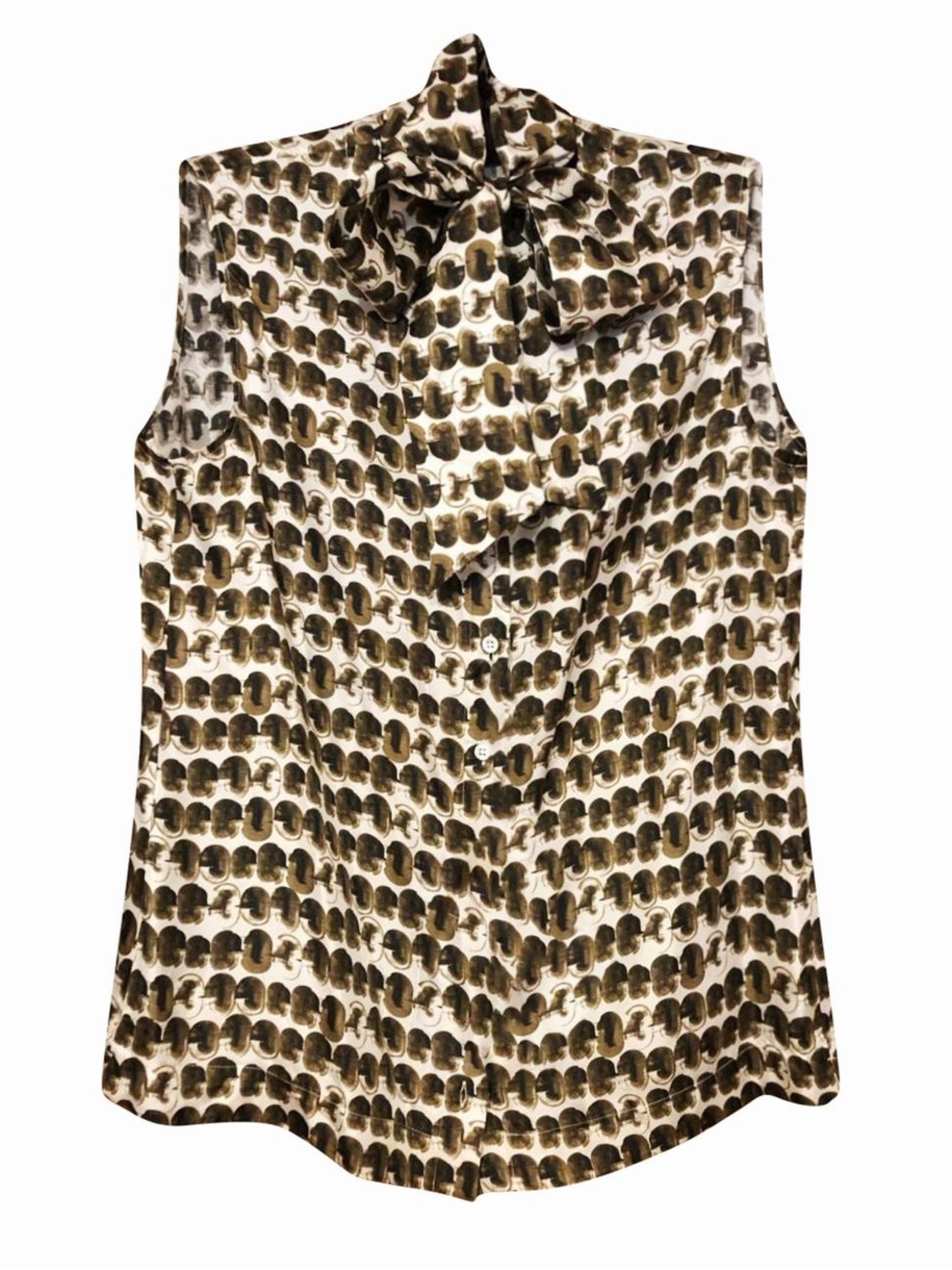 S’ MaxMara Sleeveless Bow-Tie Print Blouse - Brown & White